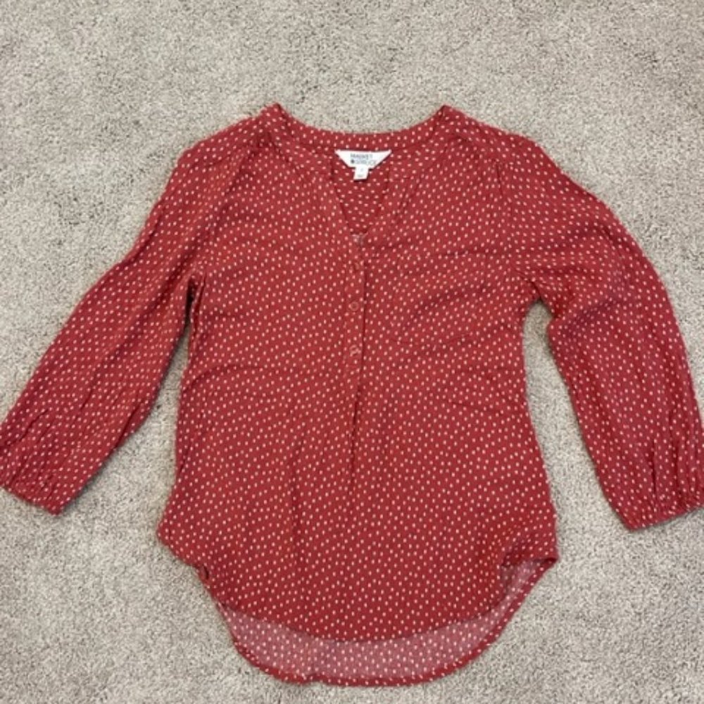 Market and Spruce henley pop over shirt women size small 3/4 sleeve dots